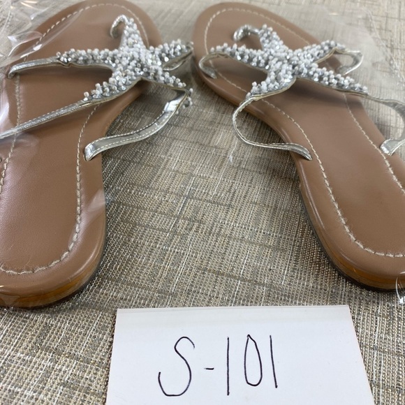 Women’s Sparkly Silver Beachy Rhinestone Starfish Flat Sandals Flip Flops Sz 6 - Picture 15 of 15